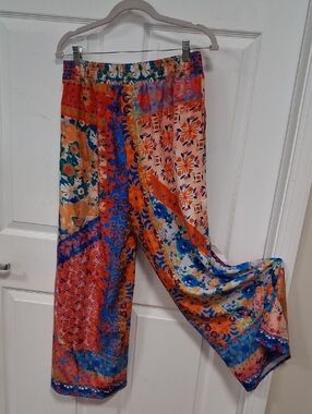 Colorful Floral Patchwork Wide Leg Pants